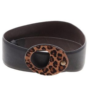Chico’s Leopard Print Adjustable Leather Belt Waist Belt Size Medium